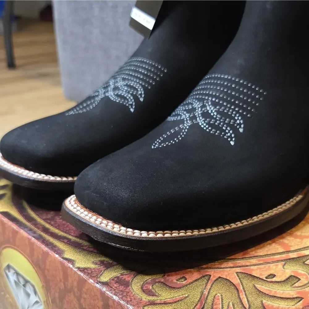 White Diamonds Botin Men's Black Nubuck Chelsea Ankle Boots Round Toe US 7.5